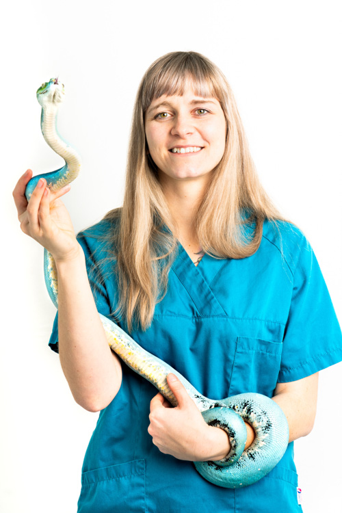 Das Bild zeigt Dr. med. vet. Tina Holland-Albrecht. Thüringens einzige Fachtierärztin für Reptilien